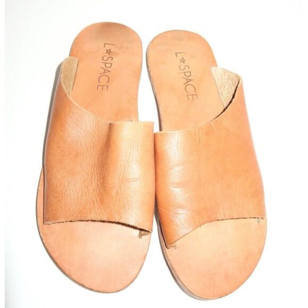 L Space Laguna‎ Sandal Brown Leather Slides Size 7.5